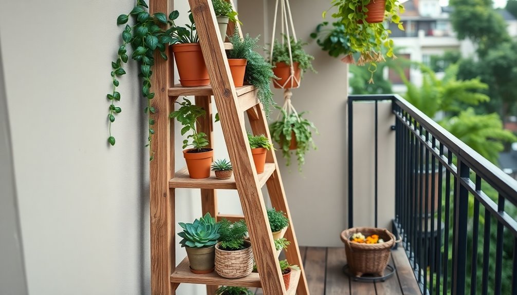 repurposed ladder plant display
