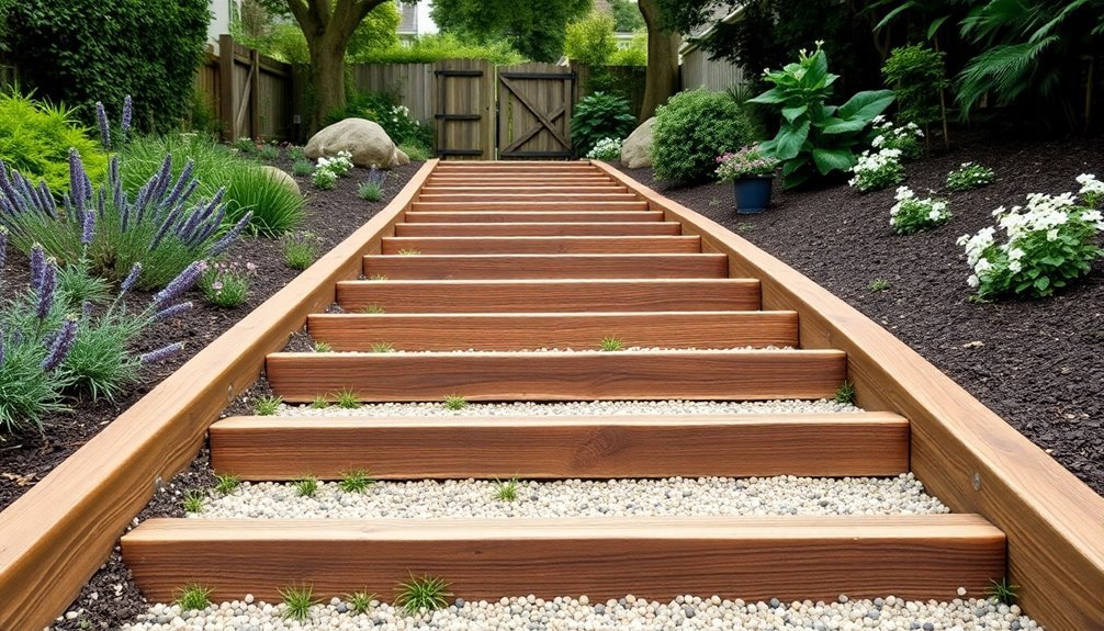 rustic timber garden steps
