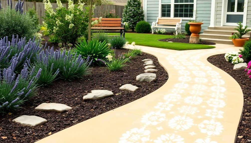 stenciled painted concrete pathways